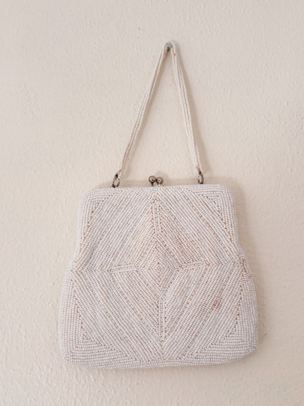 Vintage Small White Beaded Purse
